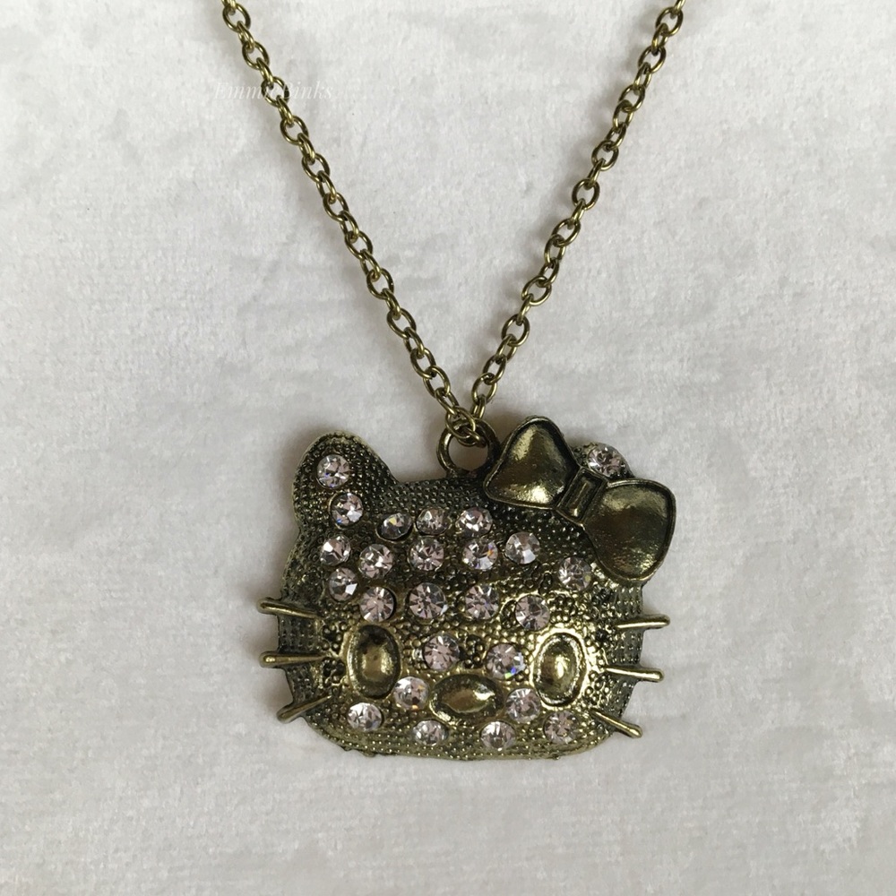 ✨3/$38 NWT Hello Kitty Bronze & Rhinestone Pendant Necklace ~ Bronze Cat Charm - Picture 7 of 11
